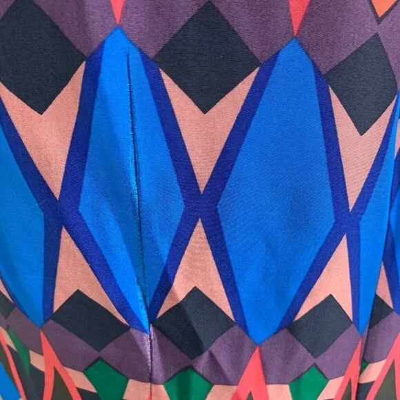 J. Crew Womens Shift Dress Geometric Multicolor Size 6 Short Sleeve Zip Silk - Picture 5 of 11